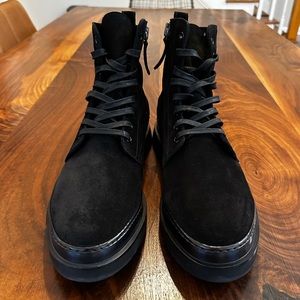 Brand new Made in Italy Aquatalia Corbin Lace-up suede boots, black, size 11.5.